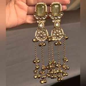 Indian Gold and Green Kashmiri Earrings
